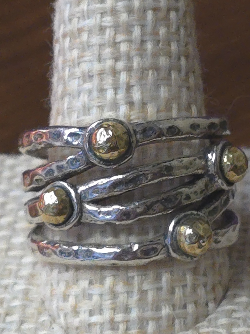 Hammered Sterling Silver and Gold Plated Stackable Ring